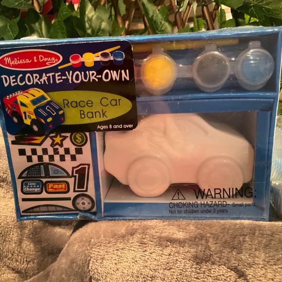 New Melissa & Doug Decorate-Your-Own Race Car Bank and Plaster Car Set - Picture 7 of 13